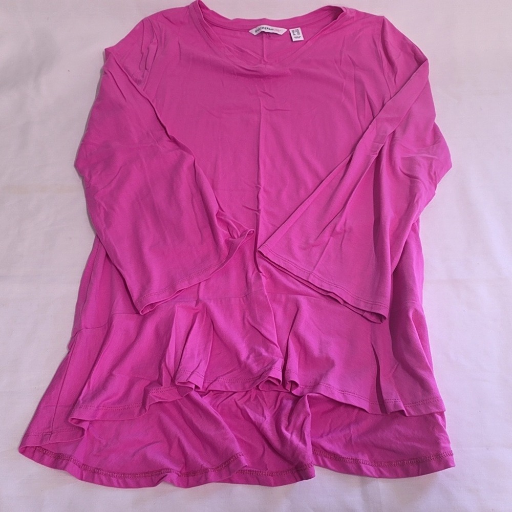 Isaac Mizrahi Live! Peplum Top Women XXS Pink Long Sleeve Ruffle Hem Tunic
